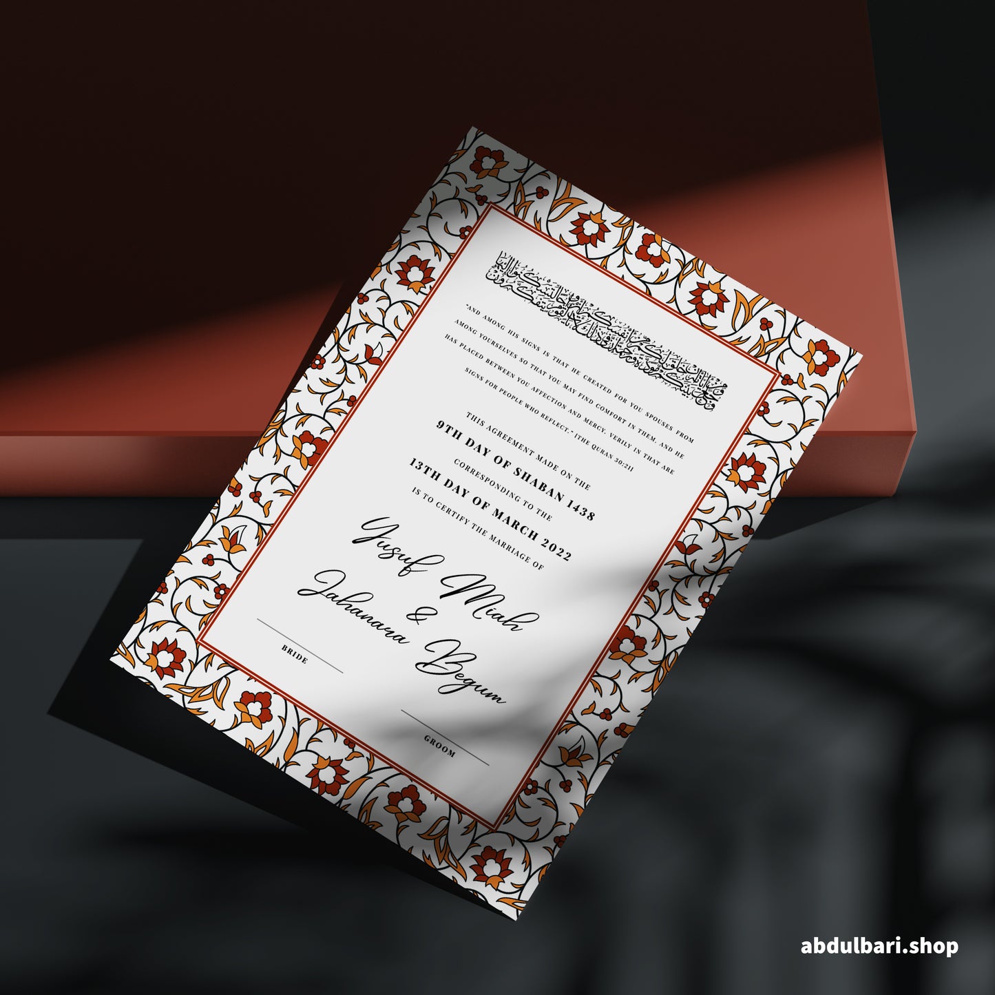 Autumn Floral | Nikkah Certificate