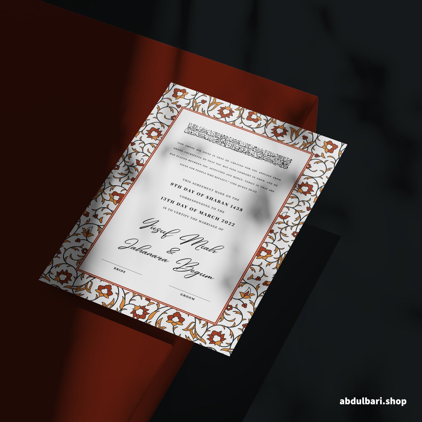 Autumn Floral | Nikkah Certificate